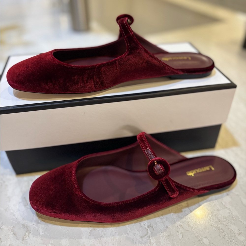 Larroudé Blair Mule Ballet Flat In Wine Velvet - Picture 4 of 11